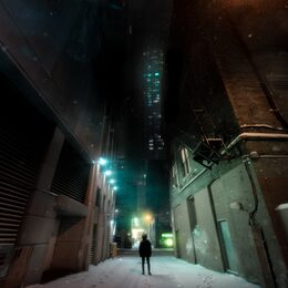 Обои с зданией, снегом, одиночество, человеком, темными, ночноем городом - скачать