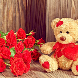 Обои с розой, красной розой, цветоком, денью святого валентиной, плюшевым мишкой, любовь, праздничными - скачать