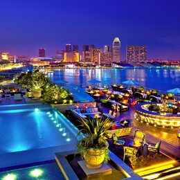 Обои с красочным, крышой, бассейном, сделано человекомом, лазурным, сингапуром, заливом, городой, отраженими - скачать