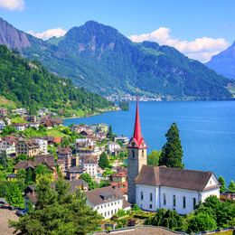 Обои с швейцарией, озеро, сделано человекомом, горой, люцерном, городом, городой - скачать