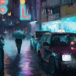 Обои с силуэтом, дождь, машинами, ночноем городом - скачать