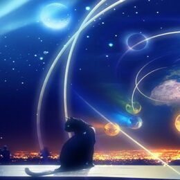Обои с планетами, кошками (котами, космосом, котики), пейзажем, животными, синими, рисунками - скачать
